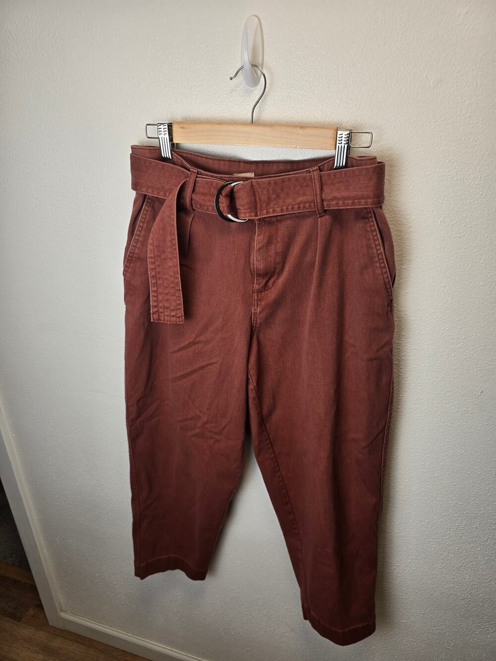 A New Day Womens Size 8 Rust Brown Cropped Chino Pants Pleated Double Button